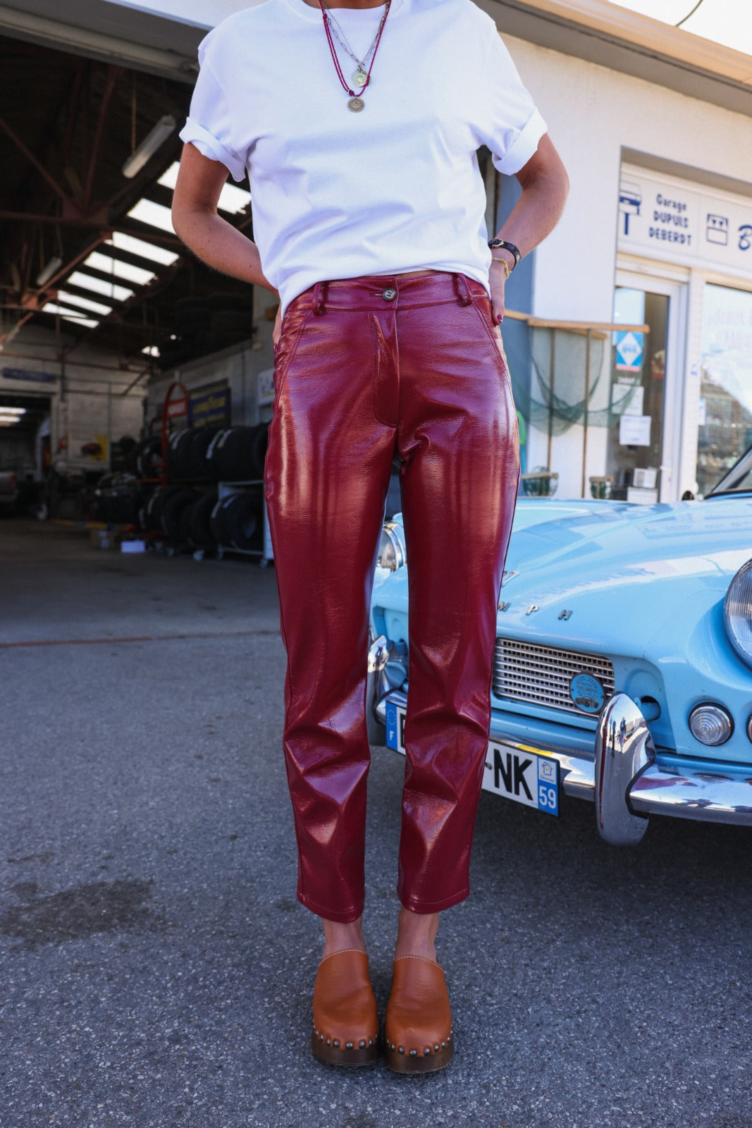 BRUNE red vinyl pants