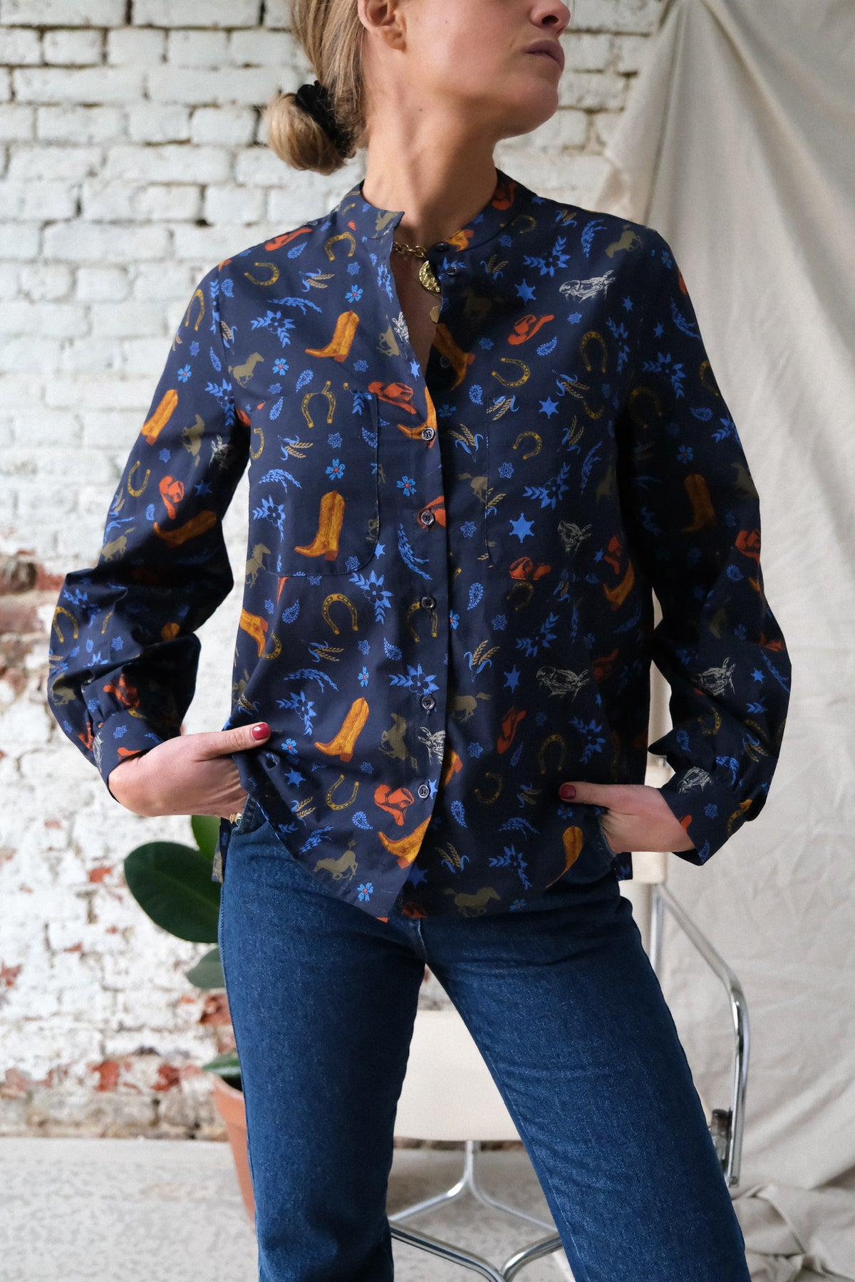 MARIA navy cowboy shirt