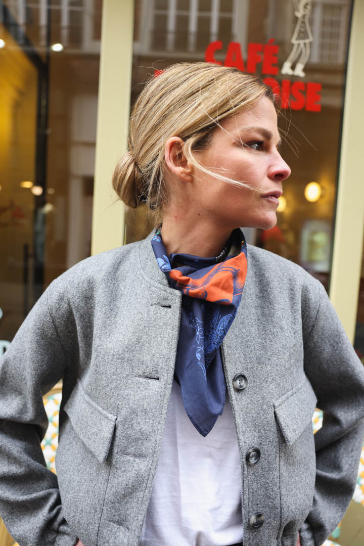 GEORGES navy print scarf