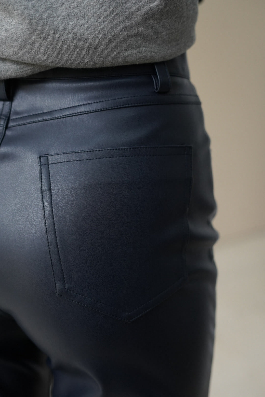 CHARLES navy faux leather pants