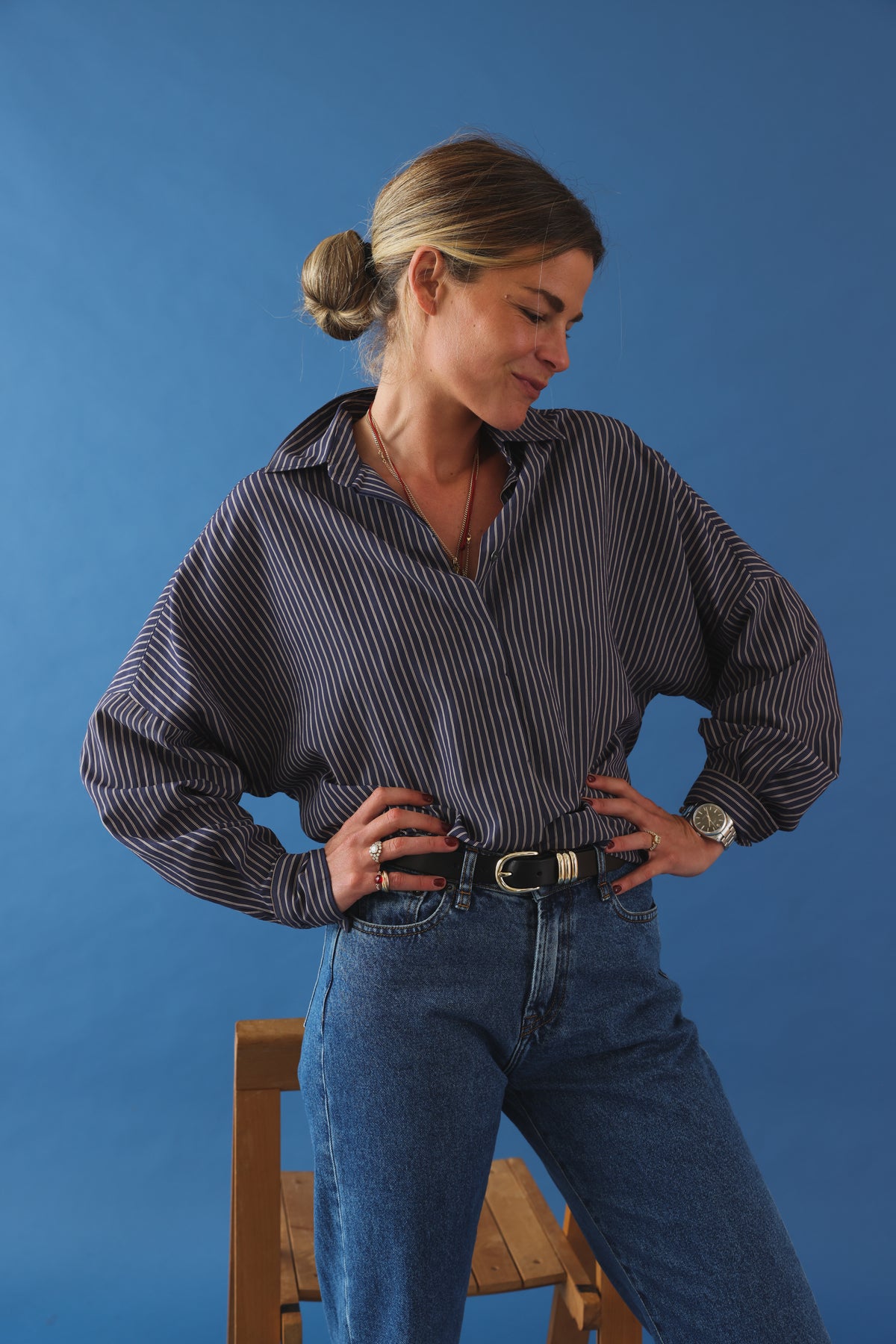 Cosma shirt white/navy stripe