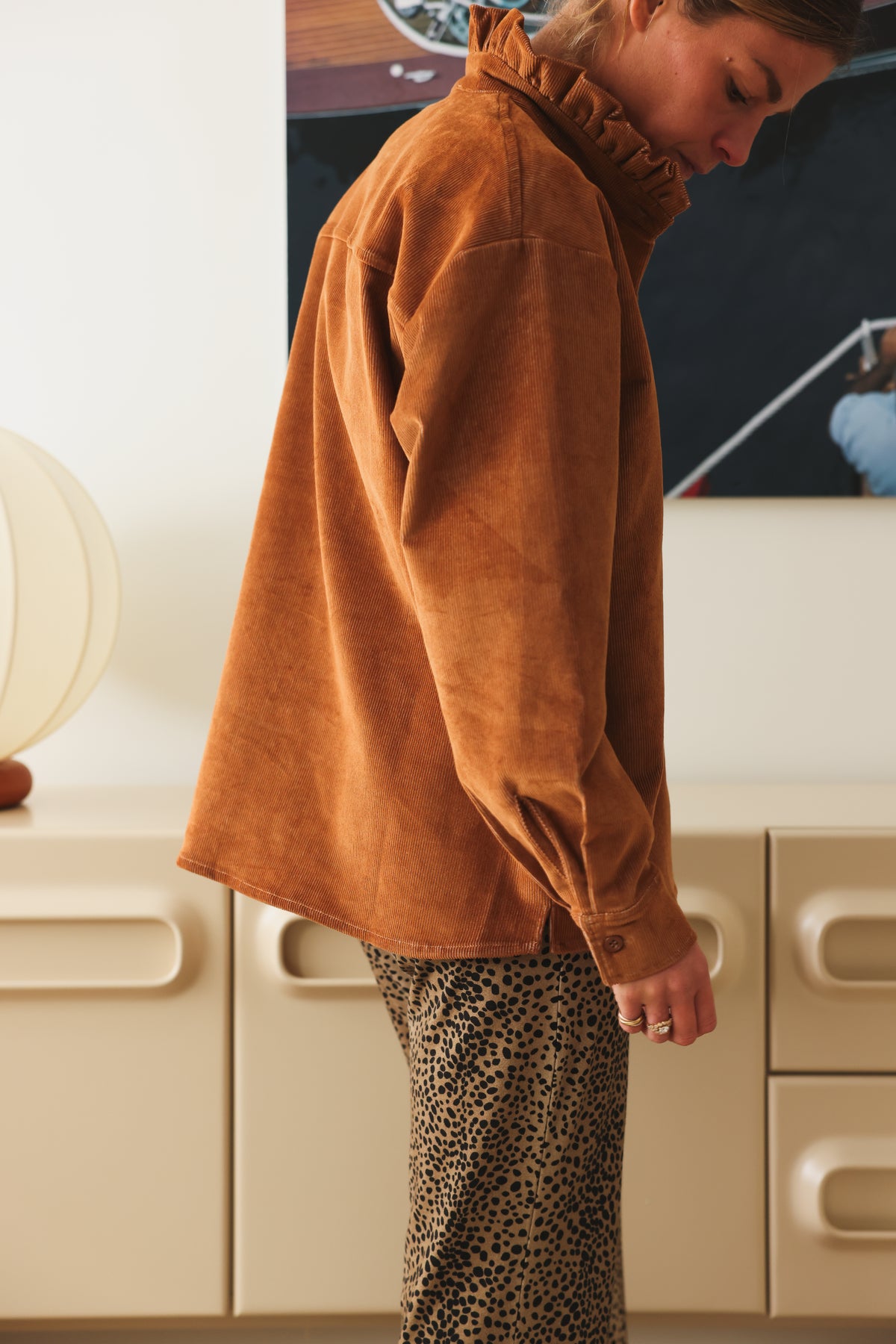 LOU camel velvet overshirt