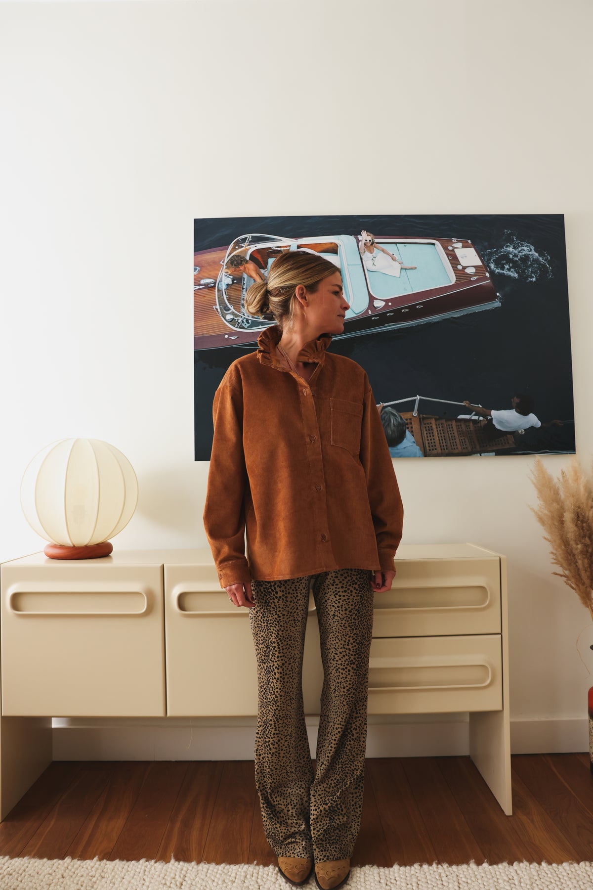 LOU camel velvet overshirt