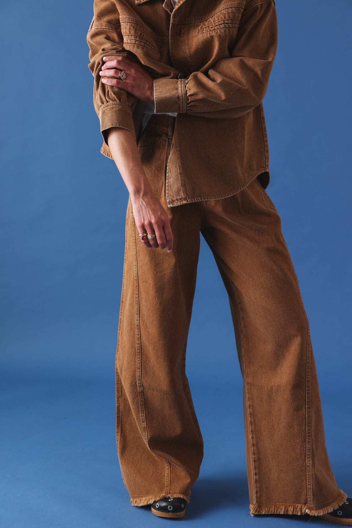 Pantalon large Lucien denim noisette