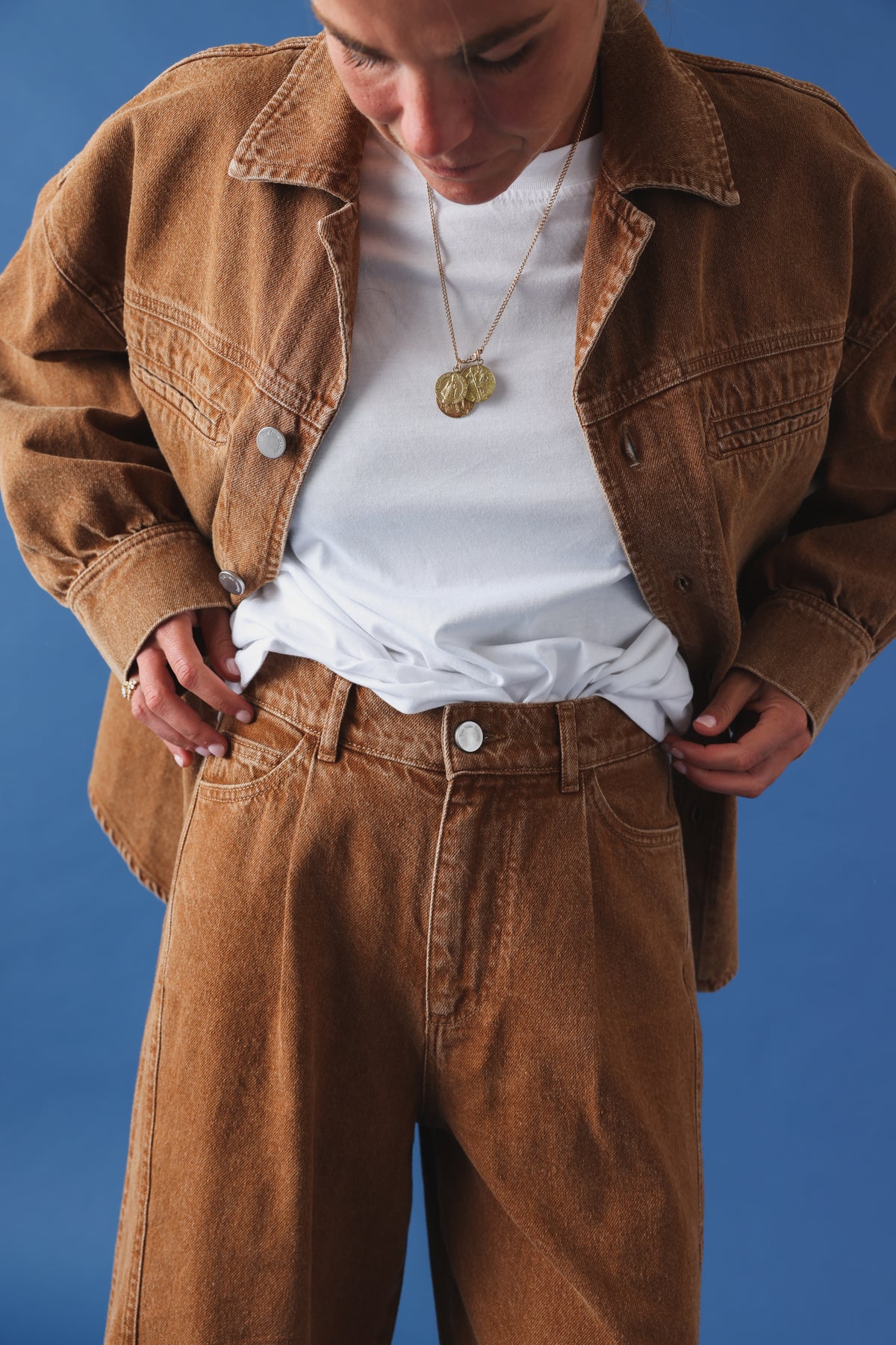 Pantalon large Lucien denim noisette