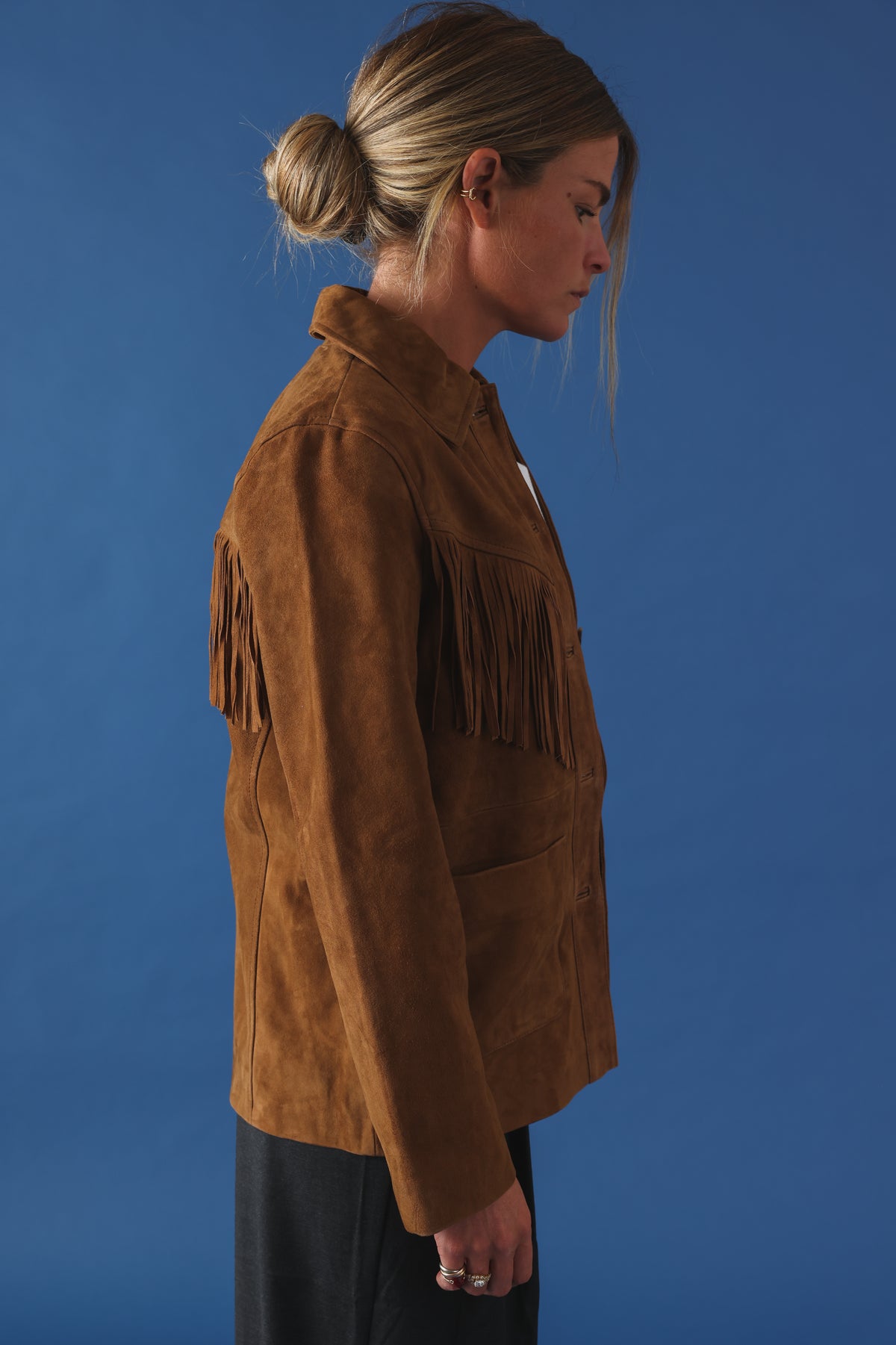 Veste Joséphine frange daim camel