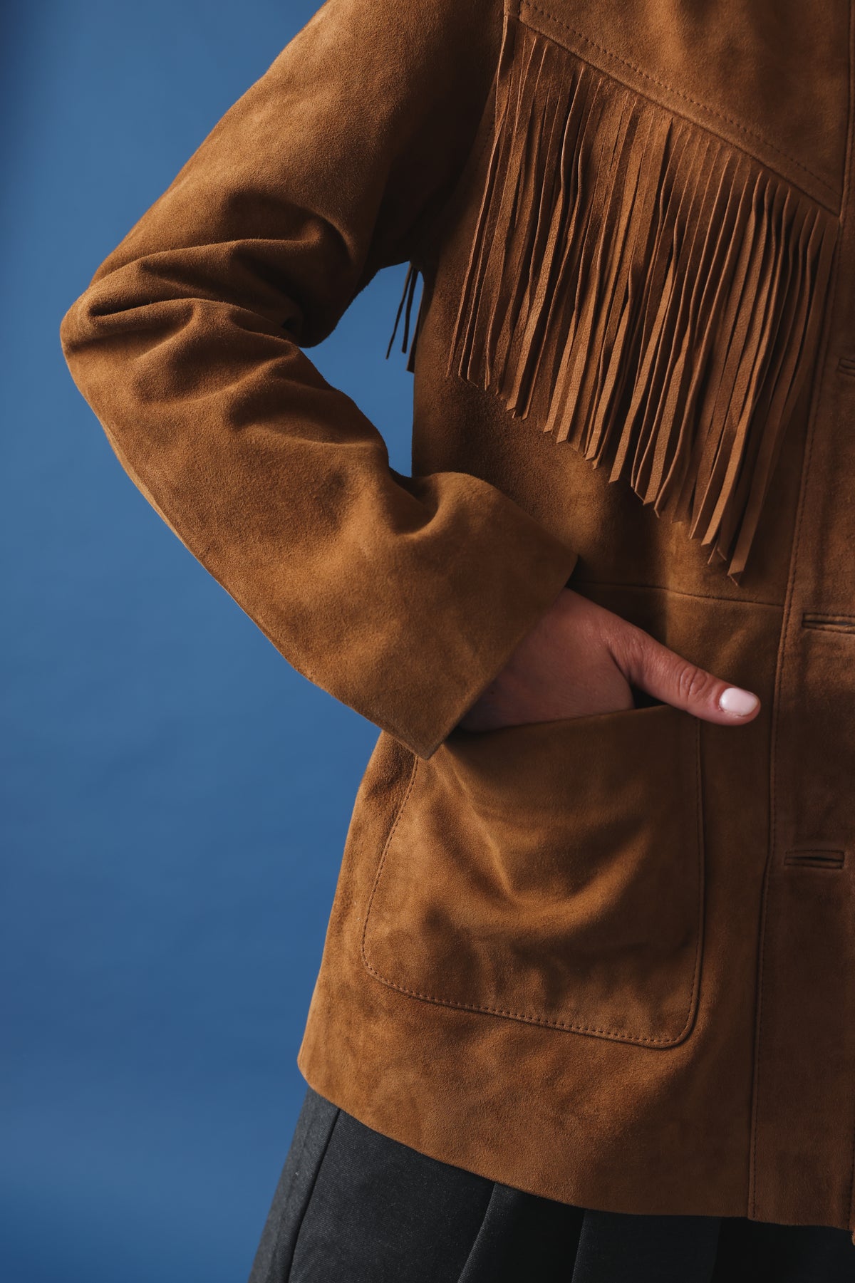 Veste Joséphine frange daim camel