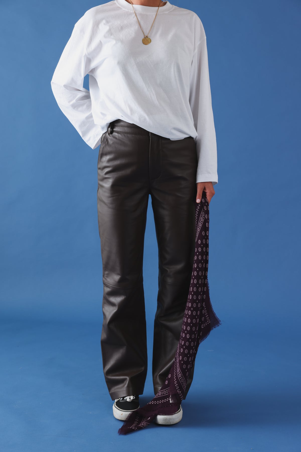 Pantalon Gaston cuir chocolat