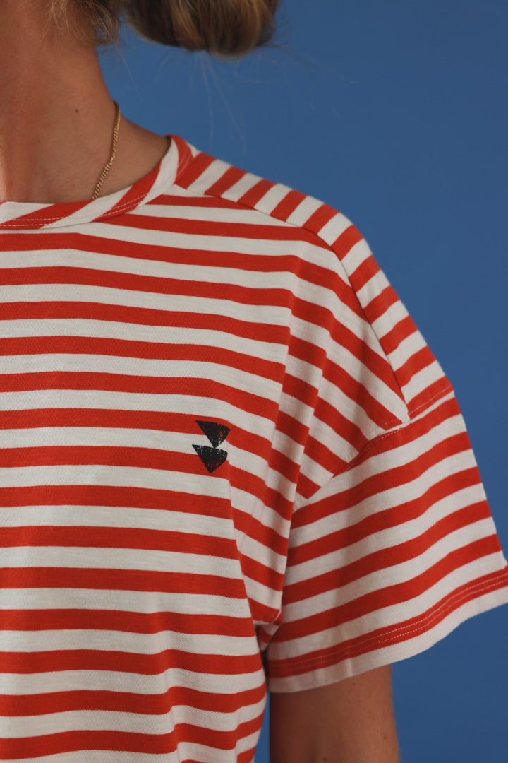 T-shirt manche courte rayé rouge/écru