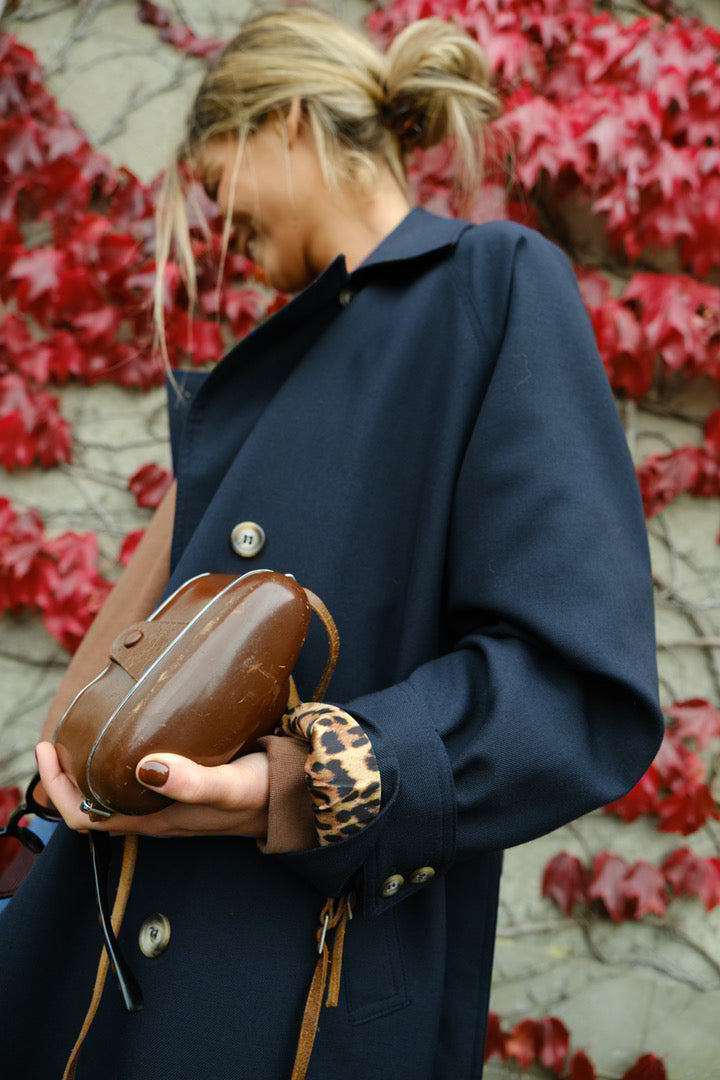 PAUL navy/leopard print trench coat