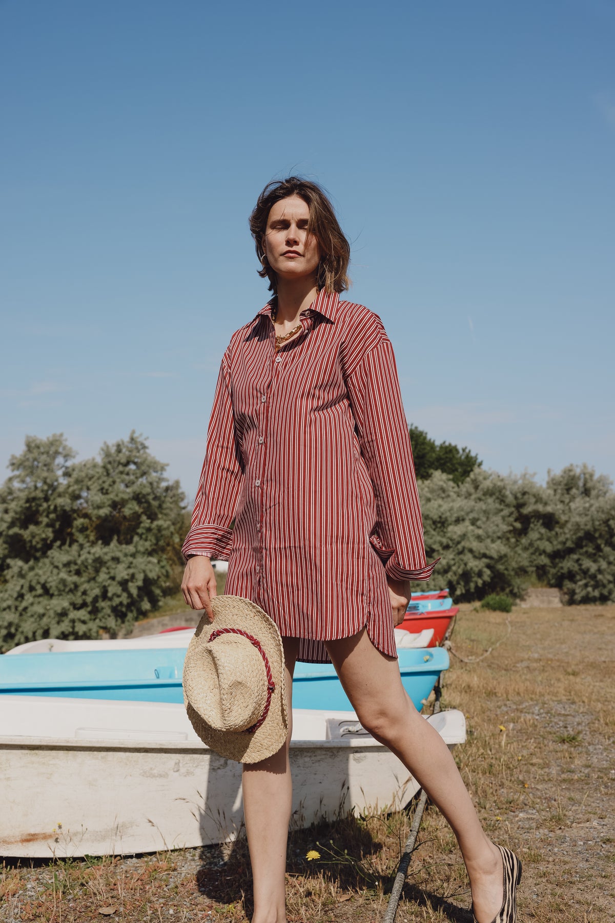 Robe chemise ALIX rayure bordeaux