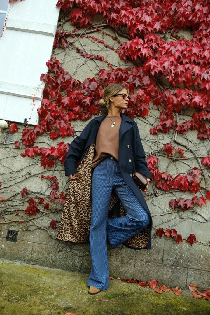 PAUL navy/leopard print trench coat