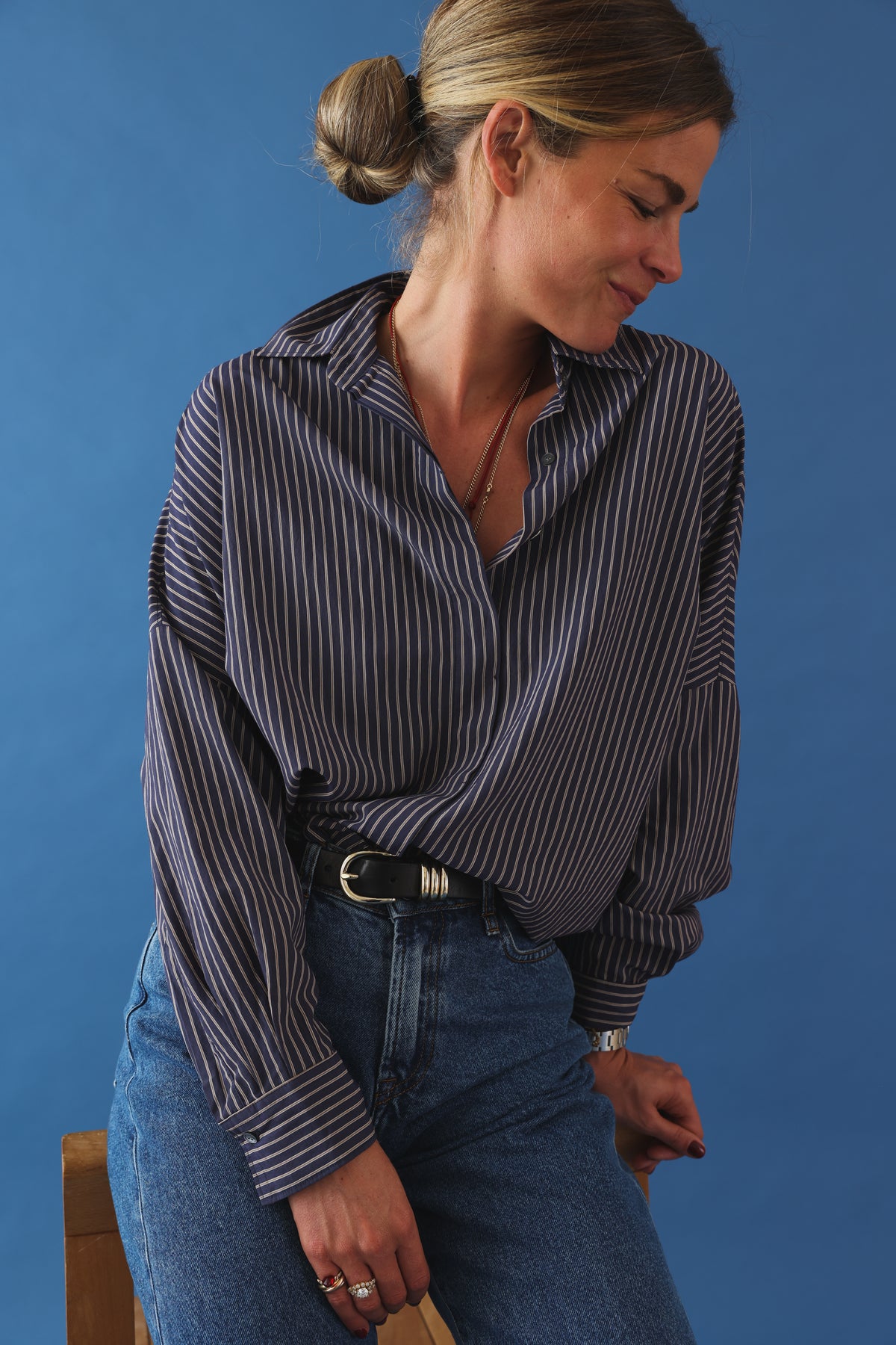 Cosma shirt white/navy stripe