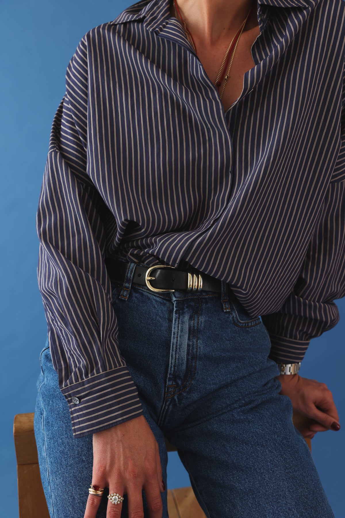 Cosma shirt white/navy stripe