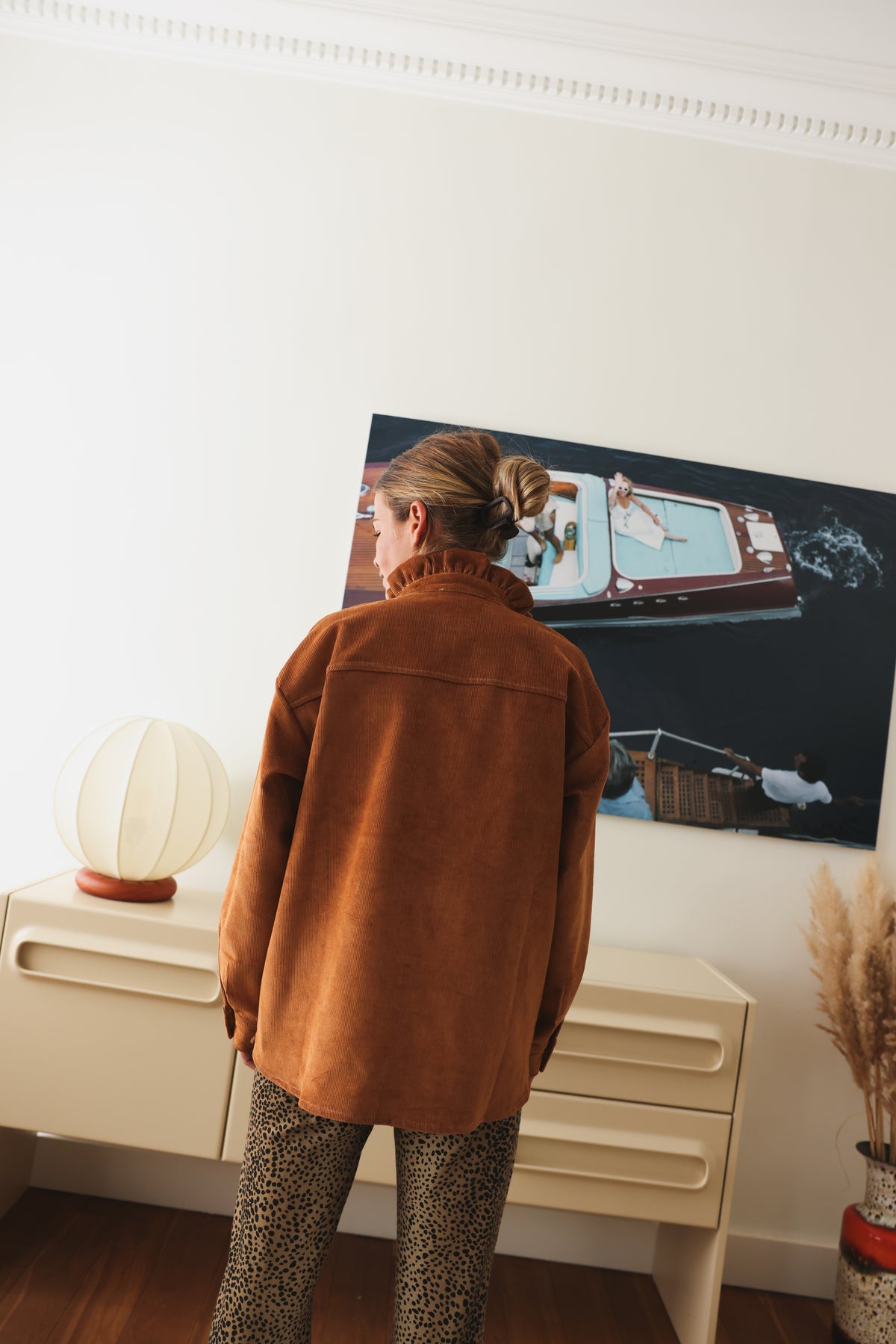 LOU camel velvet overshirt