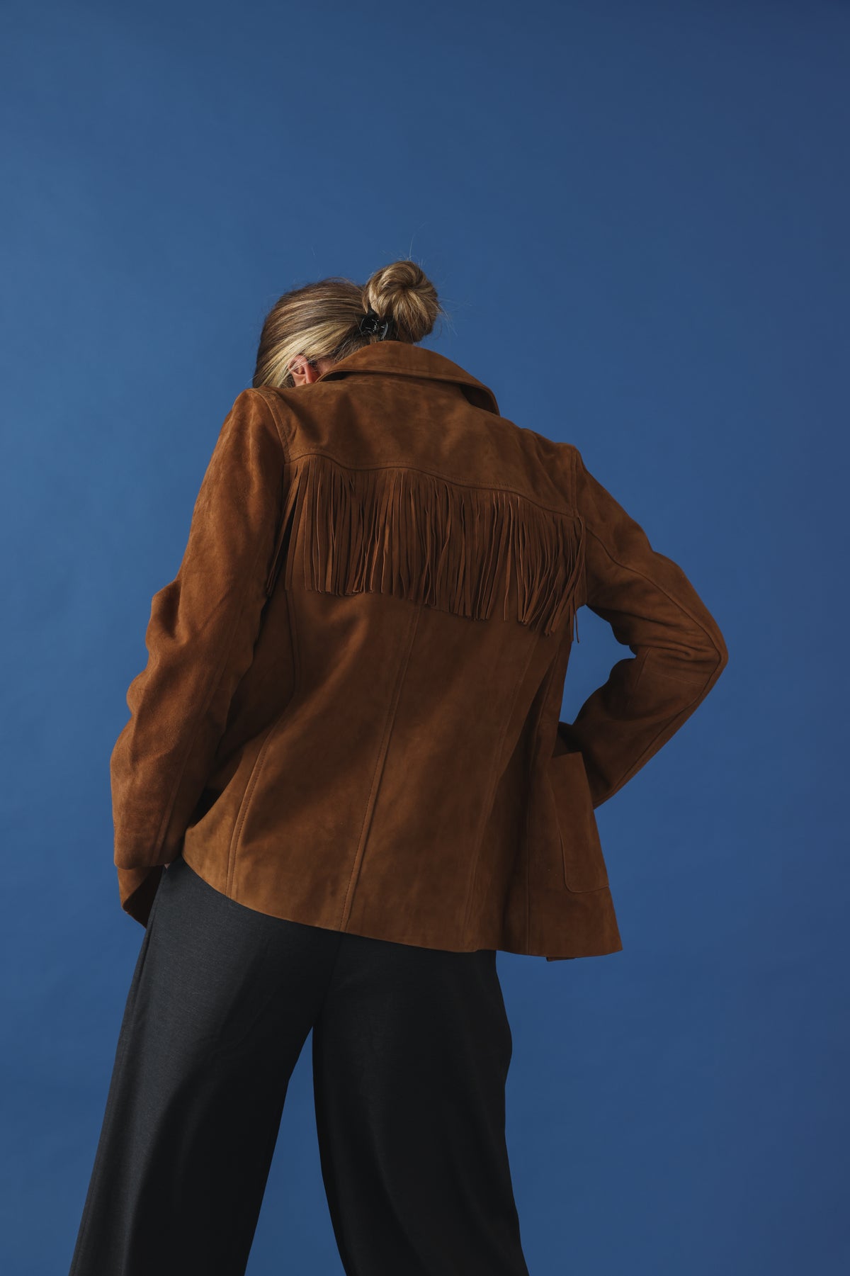 Veste Joséphine frange daim camel