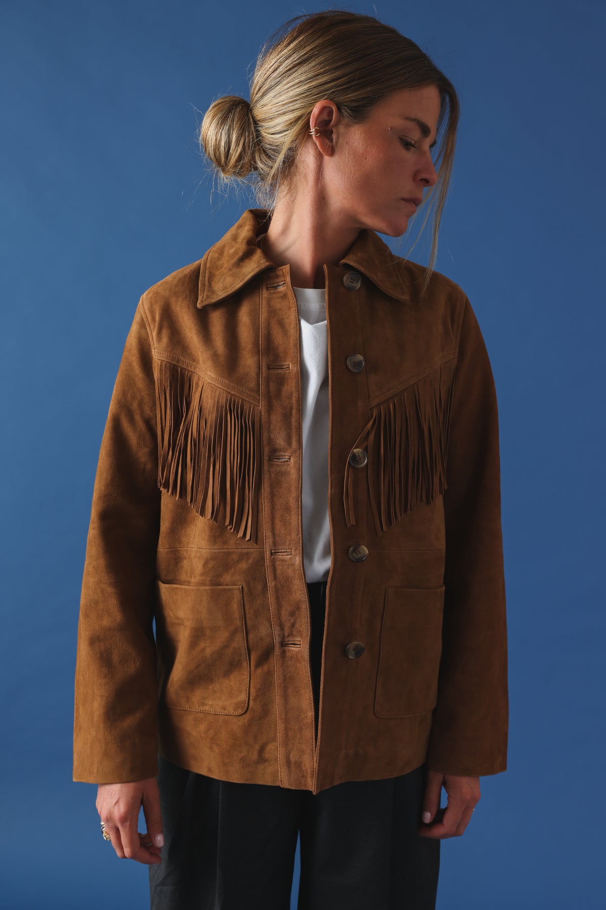 Veste Joséphine frange daim camel