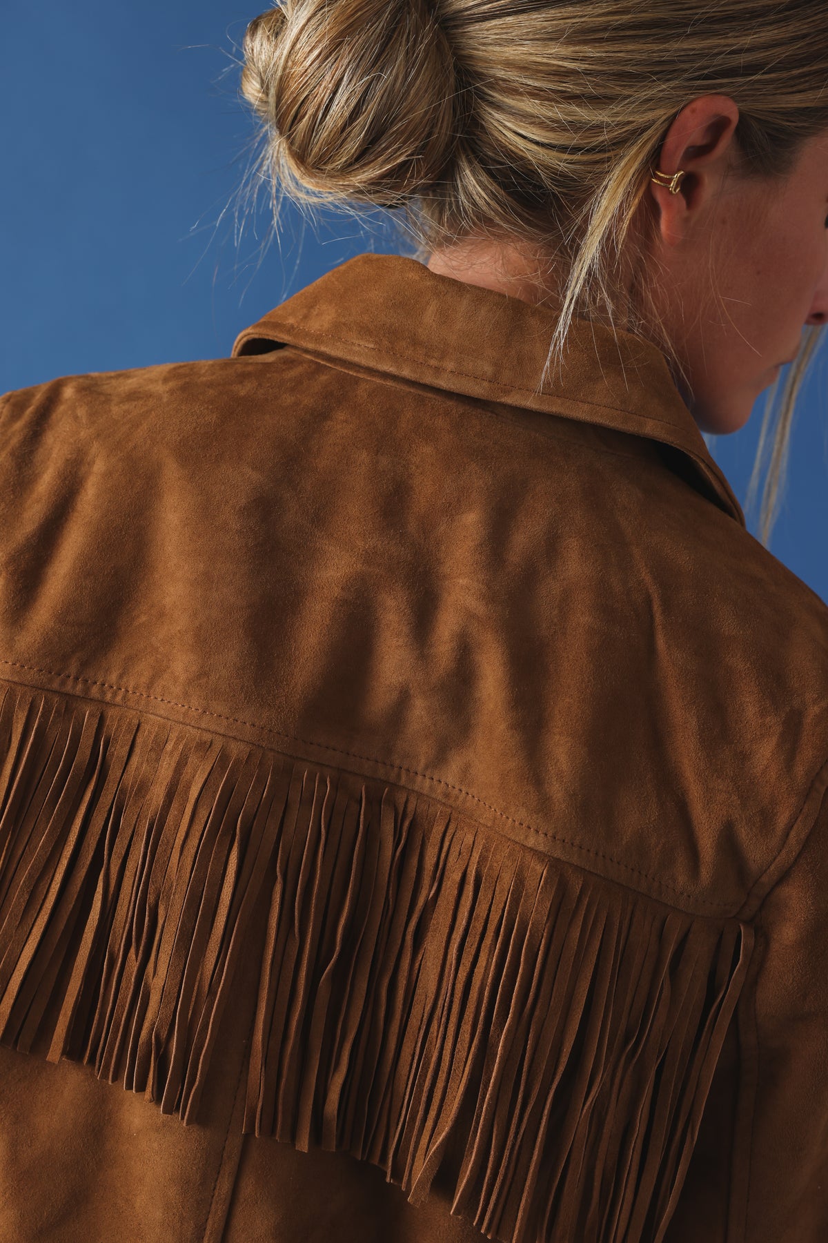 Veste Joséphine frange daim camel