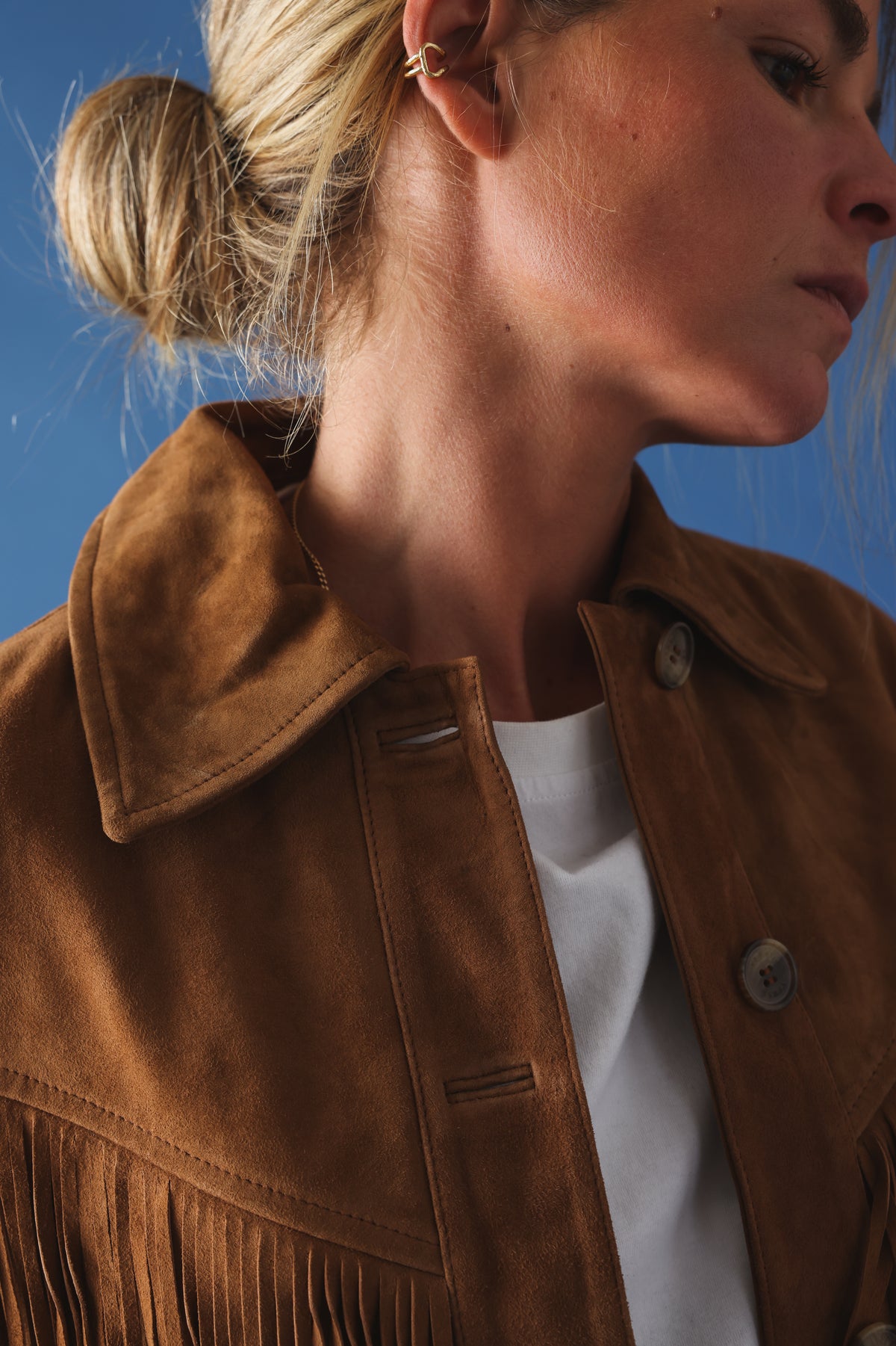 Veste Joséphine frange daim camel