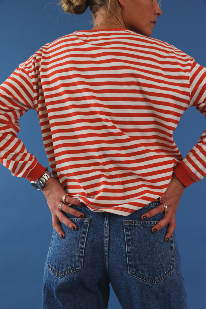 T-shirt manche longue rayé rouge/écru