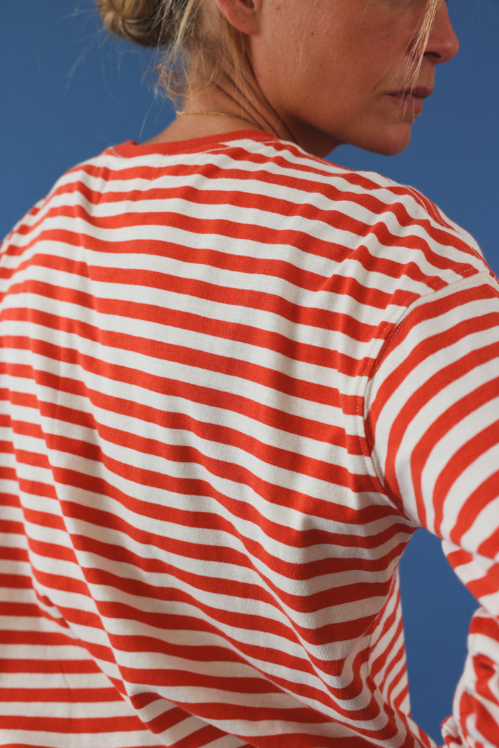 T-shirt manche longue rayé rouge/écru