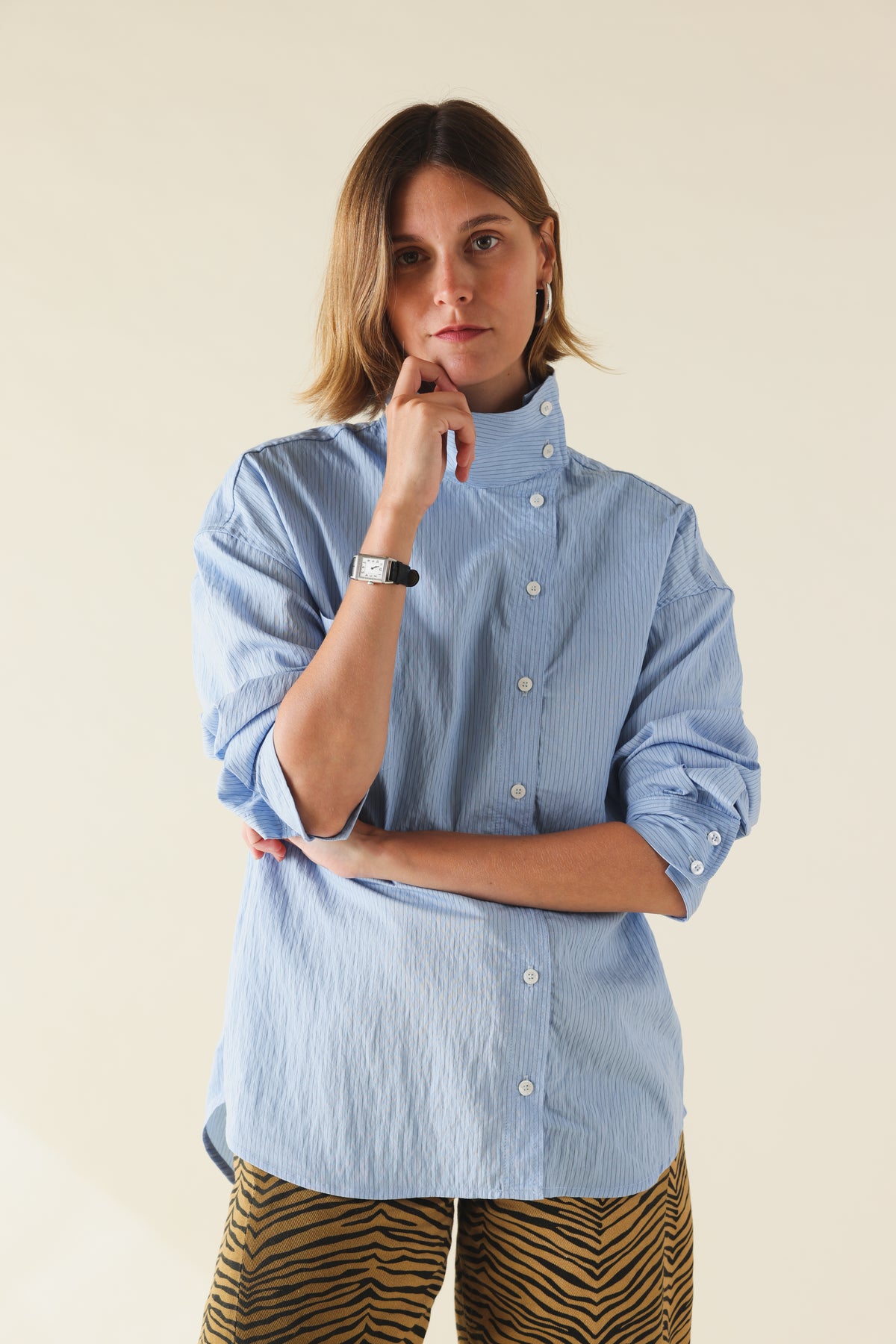 Chemise asymétrique SOPHIE rayure bleu